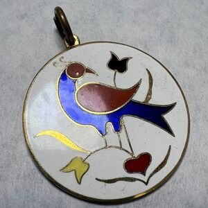 Vtg 1970 Hoffman Distelfink Bird Dutch Hex Signs Enamel Pendant  Folkcore Folk